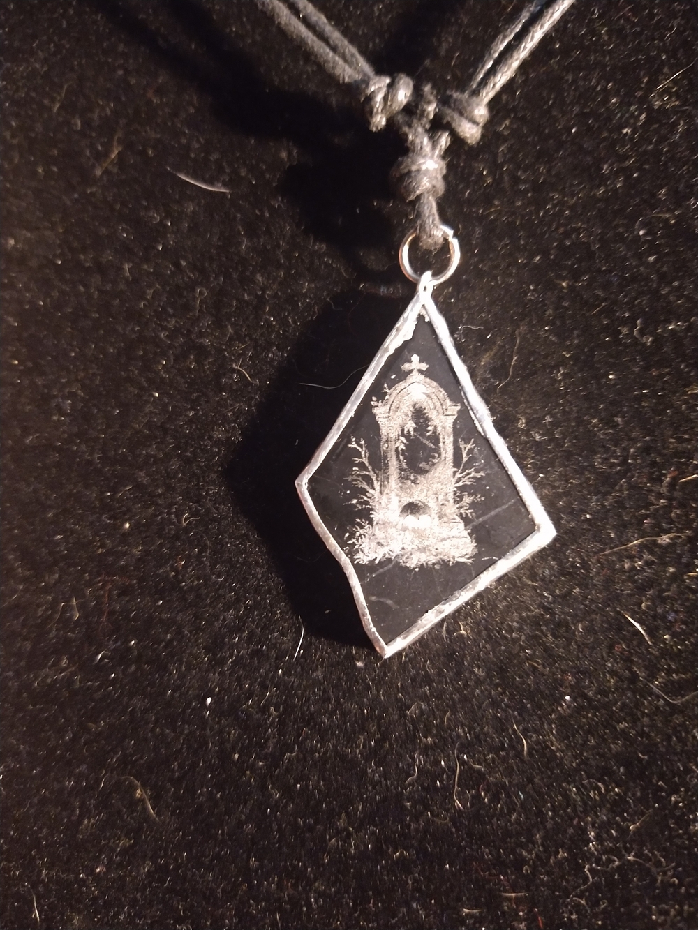 Black Etched Marble Cemetery Pendant Necklace - Gothic Gargoyle